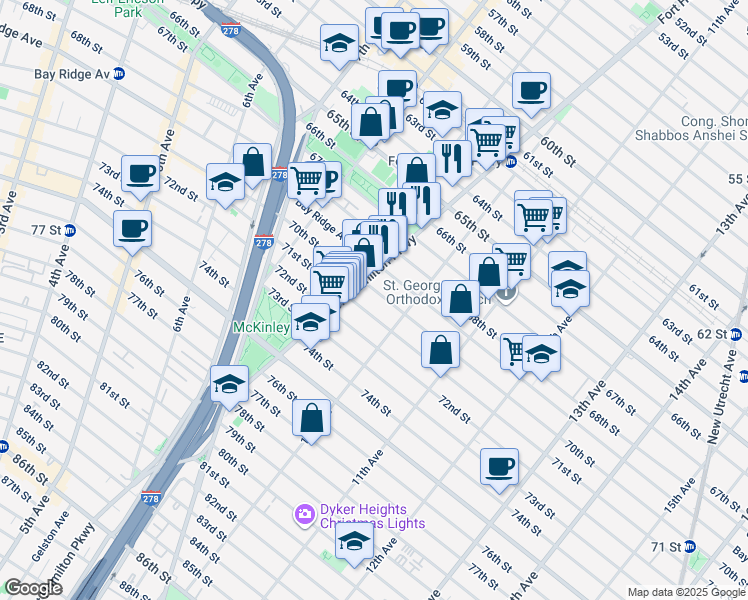 map of restaurants, bars, coffee shops, grocery stores, and more near in Brooklyn