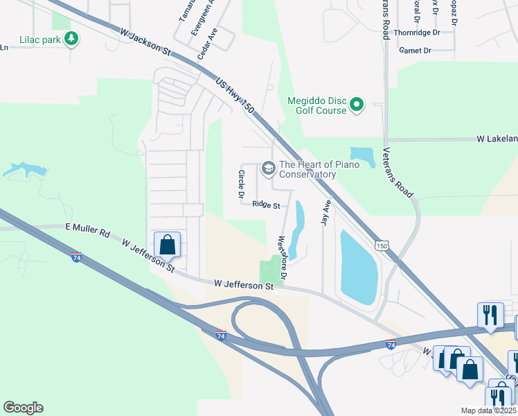 map of restaurants, bars, coffee shops, grocery stores, and more near 207 Ridge Street in Morton