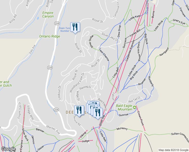 map of restaurants, bars, coffee shops, grocery stores, and more near 8255 Royal Street in Park City