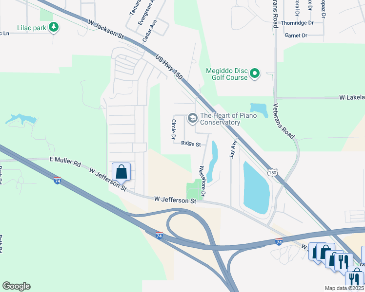map of restaurants, bars, coffee shops, grocery stores, and more near 207 Ridge Street in Morton
