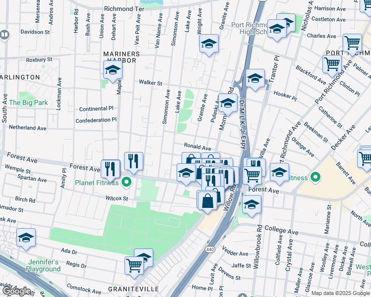map of restaurants, bars, coffee shops, grocery stores, and more near 81 Wenlock Street in Staten Island