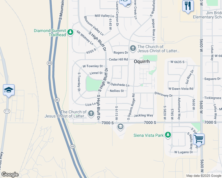 map of restaurants, bars, coffee shops, grocery stores, and more near 6150 Nellies Street in West Jordan