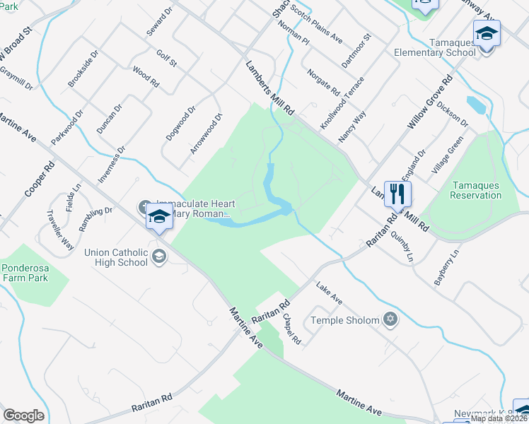 map of restaurants, bars, coffee shops, grocery stores, and more near 101 Tillinghast Turn in Scotch Plains