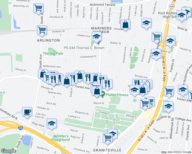 map of restaurants, bars, coffee shops, grocery stores, and more near 244 Maple Parkway in Staten Island