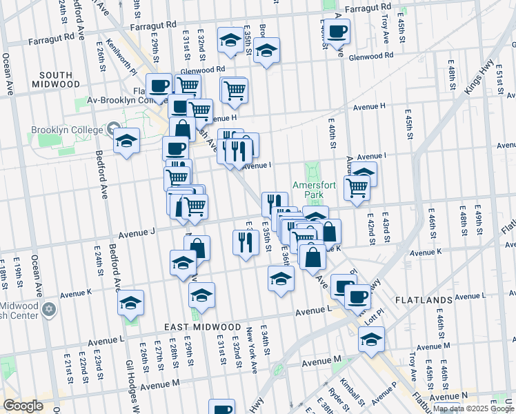 map of restaurants, bars, coffee shops, grocery stores, and more near in Brooklyn