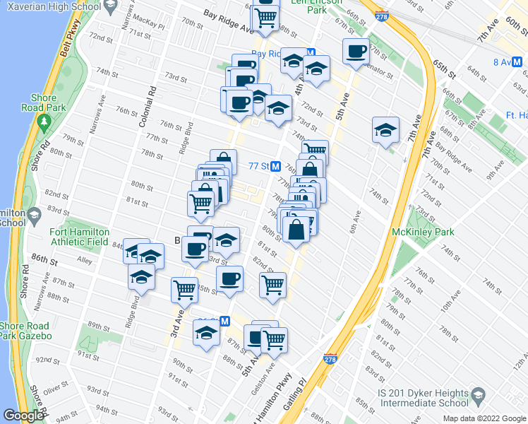 map of restaurants, bars, coffee shops, grocery stores, and more near in Brooklyn