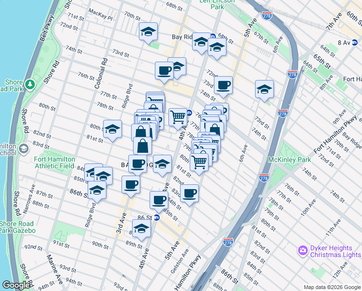 map of restaurants, bars, coffee shops, grocery stores, and more near in Brooklyn