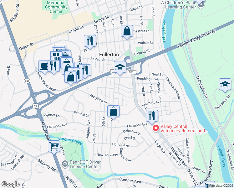 map of restaurants, bars, coffee shops, grocery stores, and more near 435 5th Street in Fullerton