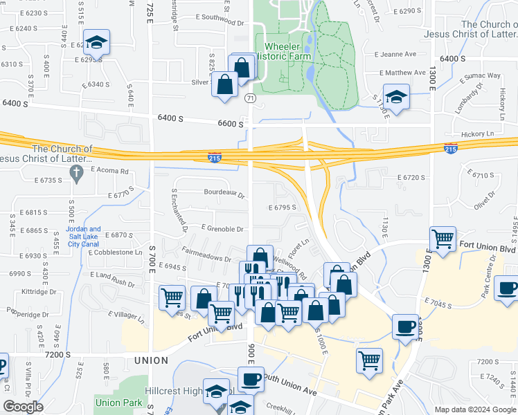 map of restaurants, bars, coffee shops, grocery stores, and more near 6799 South 900 East in Midvale