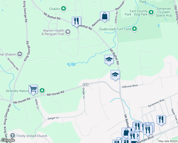 map of restaurants, bars, coffee shops, grocery stores, and more near 203 Mount Horeb Road in Warren