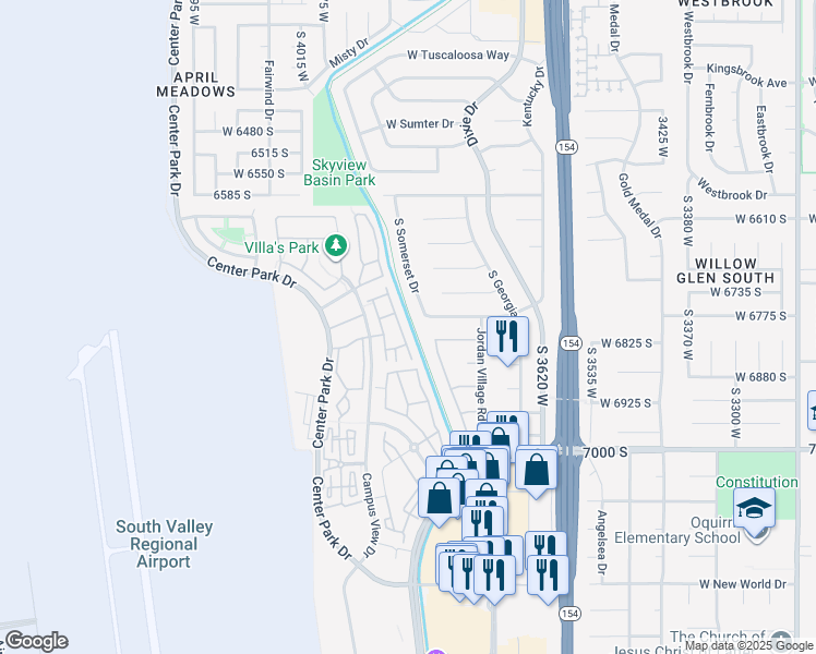 map of restaurants, bars, coffee shops, grocery stores, and more near 6801 Valence Lane in West Jordan