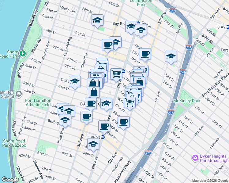 map of restaurants, bars, coffee shops, grocery stores, and more near in Brooklyn