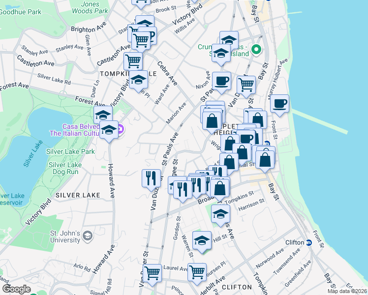 map of restaurants, bars, coffee shops, grocery stores, and more near 462 Van Duzer Street in Staten Island