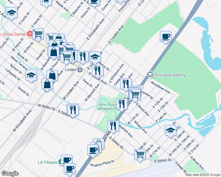map of restaurants, bars, coffee shops, grocery stores, and more near 319 Mitchell Avenue in Linden