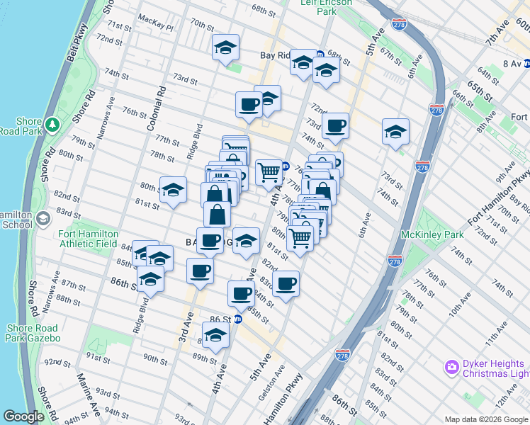 map of restaurants, bars, coffee shops, grocery stores, and more near in Brooklyn