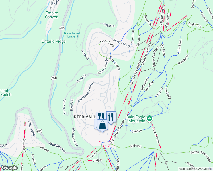 map of restaurants, bars, coffee shops, grocery stores, and more near 8255 Royal Street in Park City