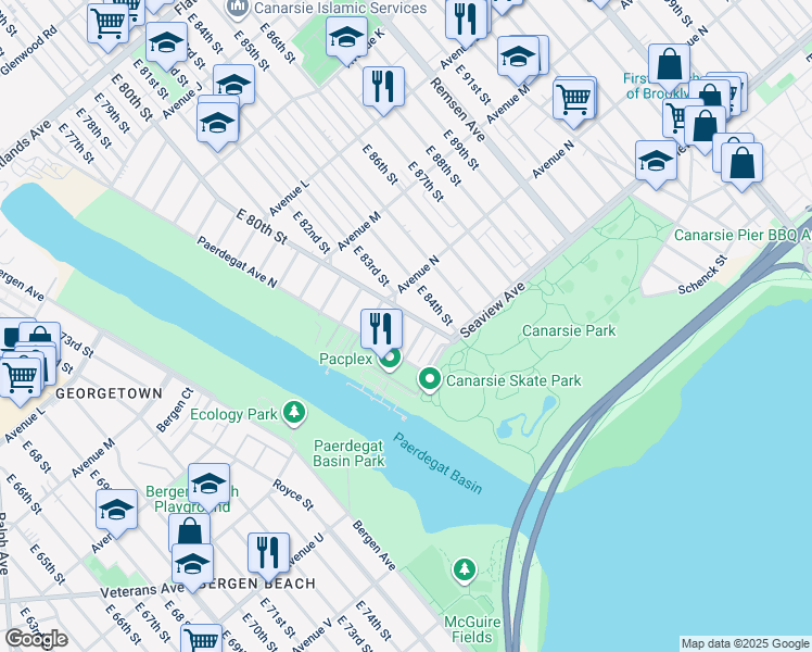 map of restaurants, bars, coffee shops, grocery stores, and more near 18 Paerdegat 14th Street in Brooklyn
