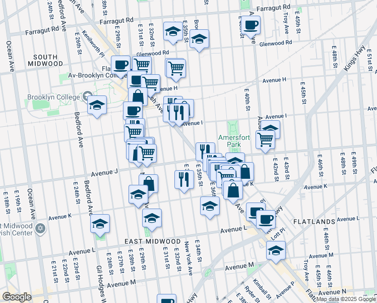 map of restaurants, bars, coffee shops, grocery stores, and more near in Brooklyn
