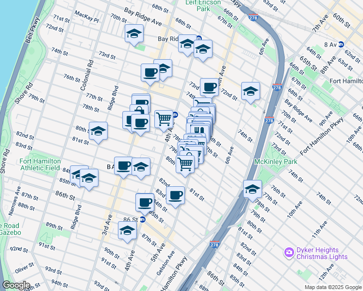 map of restaurants, bars, coffee shops, grocery stores, and more near 441 79th Street in Brooklyn