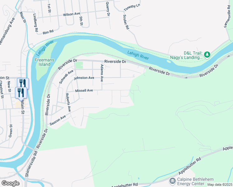 map of restaurants, bars, coffee shops, grocery stores, and more near 2172 Mixsell Avenue in Bethlehem