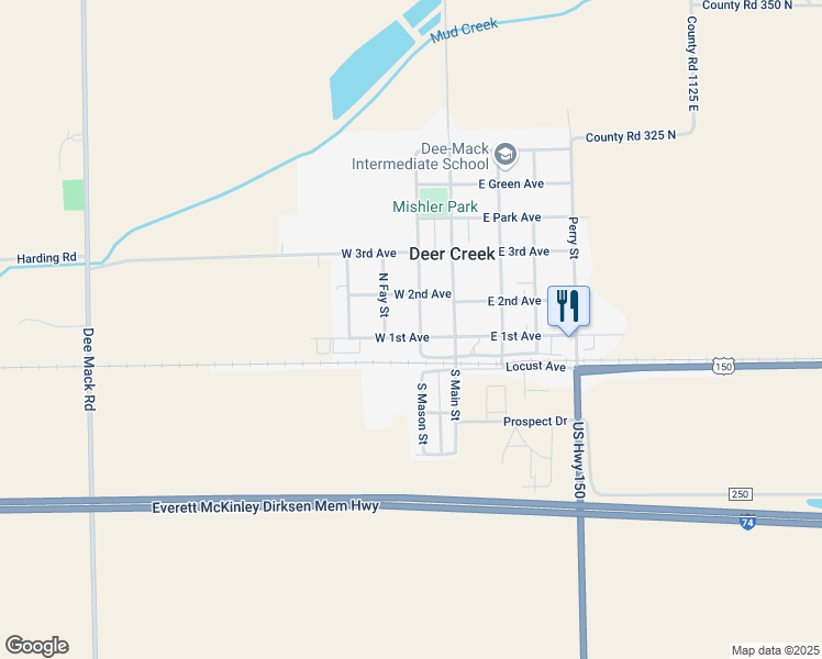 map of restaurants, bars, coffee shops, grocery stores, and more near 201-209 West 1st Avenue in Deer Creek