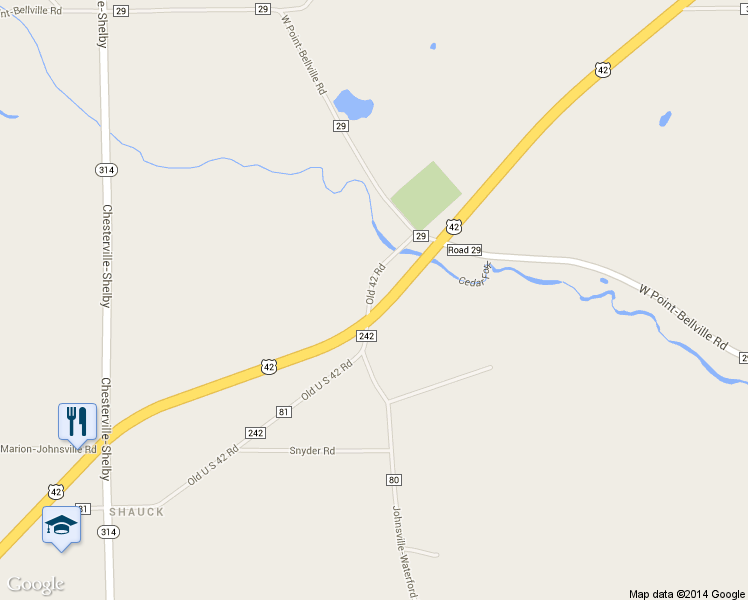 map of restaurants, bars, coffee shops, grocery stores, and more near 7737 County Road 242 in Bellville