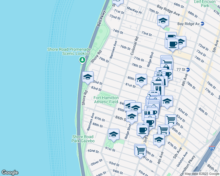 map of restaurants, bars, coffee shops, grocery stores, and more near 82 82nd Street in Brooklyn