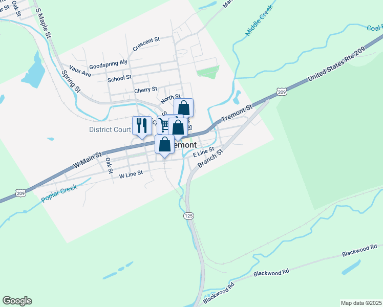 map of restaurants, bars, coffee shops, grocery stores, and more near 53 East Line Street in Tremont