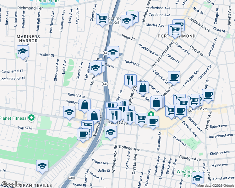 map of restaurants, bars, coffee shops, grocery stores, and more near 29 Dixon Avenue in Staten Island
