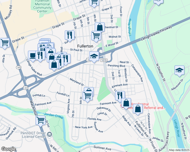 map of restaurants, bars, coffee shops, grocery stores, and more near 339 Calvert Street in Fullerton