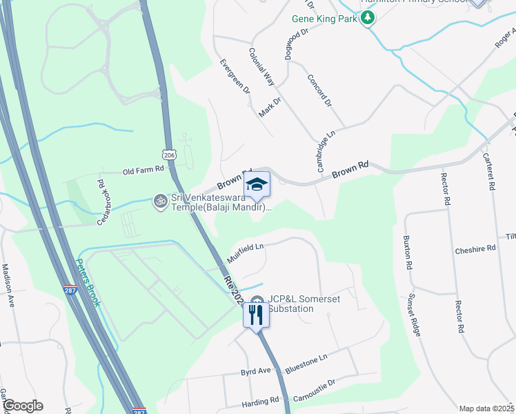 map of restaurants, bars, coffee shops, grocery stores, and more near 844 Brown Road in Bridgewater