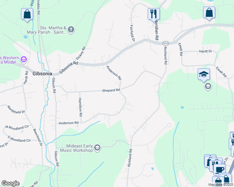 map of restaurants, bars, coffee shops, grocery stores, and more near 3897 Anderson Road in Gibsonia