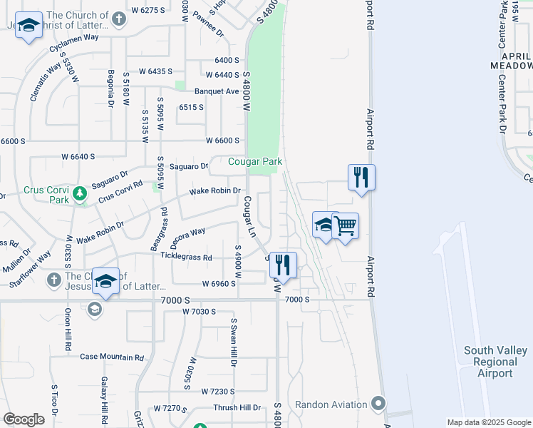 map of restaurants, bars, coffee shops, grocery stores, and more near 6774 Ticklegrass Road in West Jordan