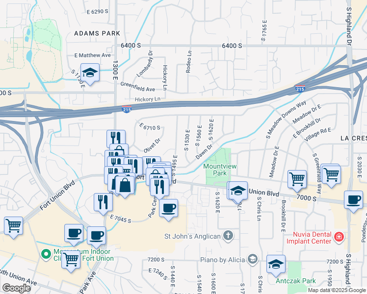 map of restaurants, bars, coffee shops, grocery stores, and more near 6784 South 1530 East in Salt Lake City