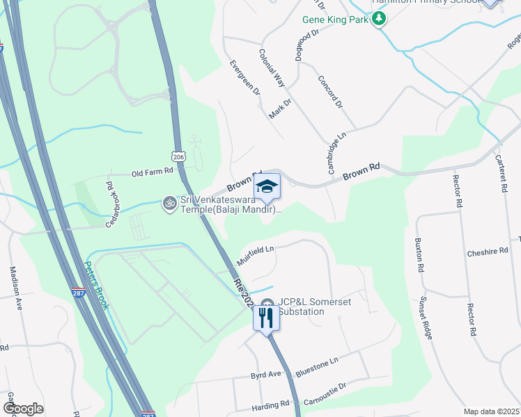map of restaurants, bars, coffee shops, grocery stores, and more near 844 Brown Road in Bridgewater