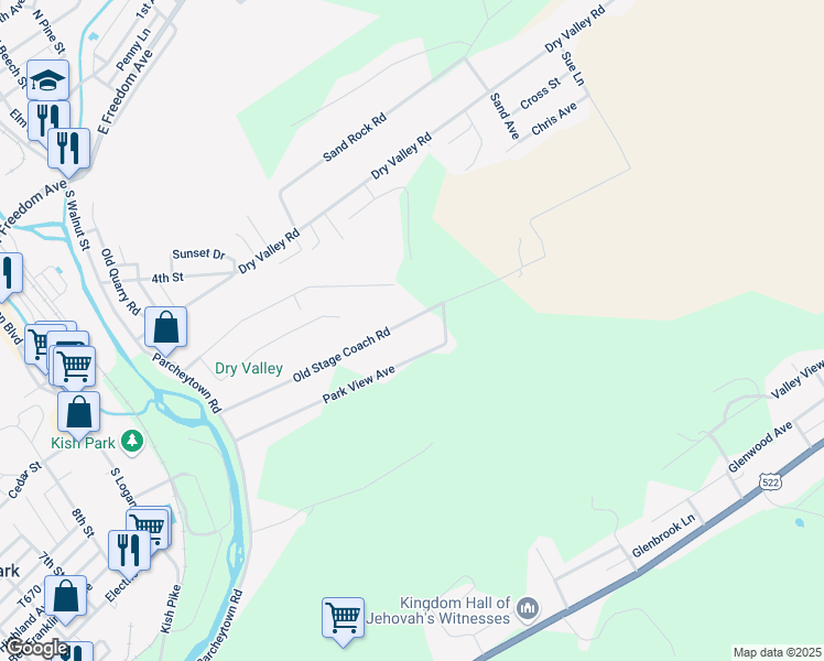 map of restaurants, bars, coffee shops, grocery stores, and more near 210 Old Stage Coach Road in Lewistown