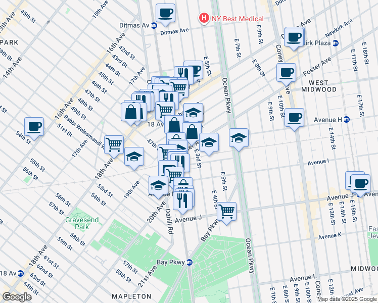 map of restaurants, bars, coffee shops, grocery stores, and more near 129 Elmwood Avenue in Brooklyn