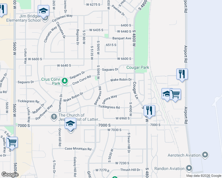 map of restaurants, bars, coffee shops, grocery stores, and more near 5016 Shooting Star Avenue in West Jordan