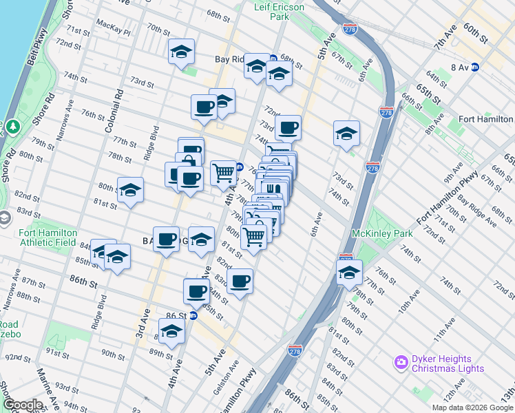 map of restaurants, bars, coffee shops, grocery stores, and more near 441 79th Street in Brooklyn