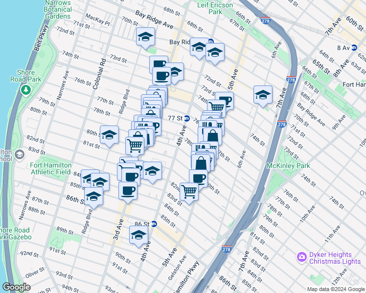 map of restaurants, bars, coffee shops, grocery stores, and more near in Brooklyn