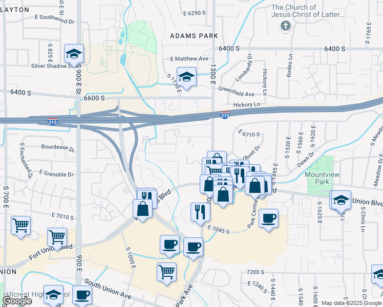 map of restaurants, bars, coffee shops, grocery stores, and more near 1230 Privet Drive in Cottonwood Heights