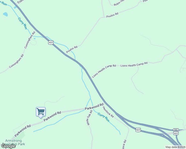 map of restaurants, bars, coffee shops, grocery stores, and more near 5540 Route 422 Highway West in Indiana