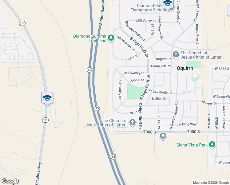 map of restaurants, bars, coffee shops, grocery stores, and more near 6773 Liza Lane in West Jordan