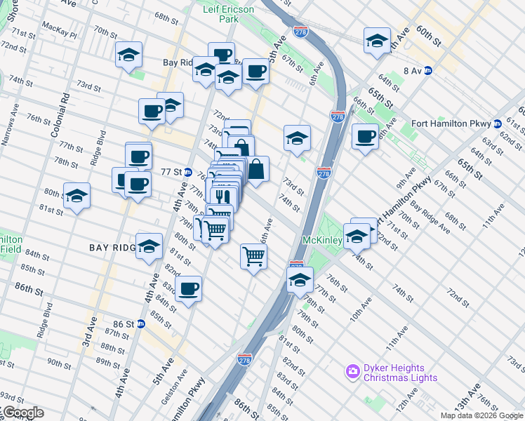 map of restaurants, bars, coffee shops, grocery stores, and more near in Brooklyn