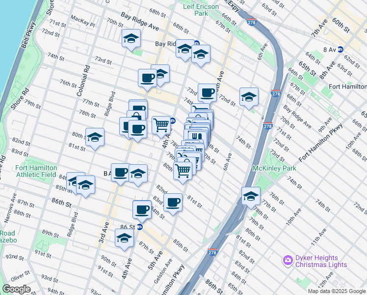 map of restaurants, bars, coffee shops, grocery stores, and more near 441 79th Street in Brooklyn