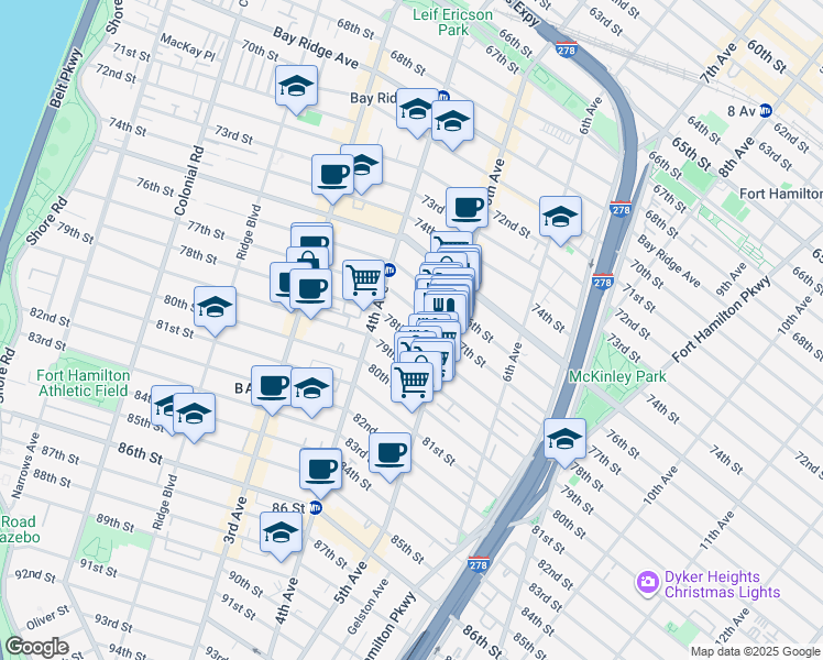 map of restaurants, bars, coffee shops, grocery stores, and more near 441 79th Street in Brooklyn