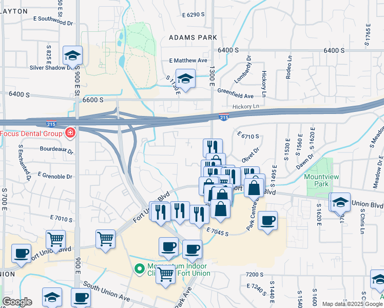 map of restaurants, bars, coffee shops, grocery stores, and more near 1230 Privet Drive in Salt Lake City