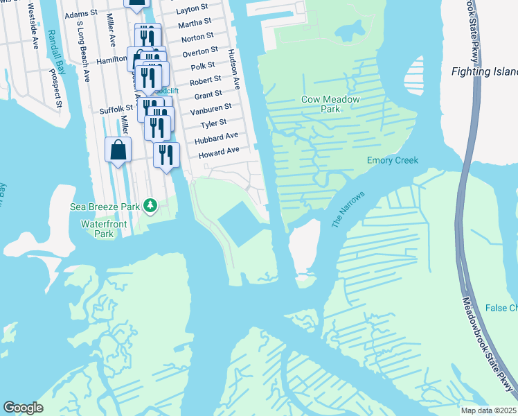 map of restaurants, bars, coffee shops, grocery stores, and more near 1 Anchorage Way in Freeport