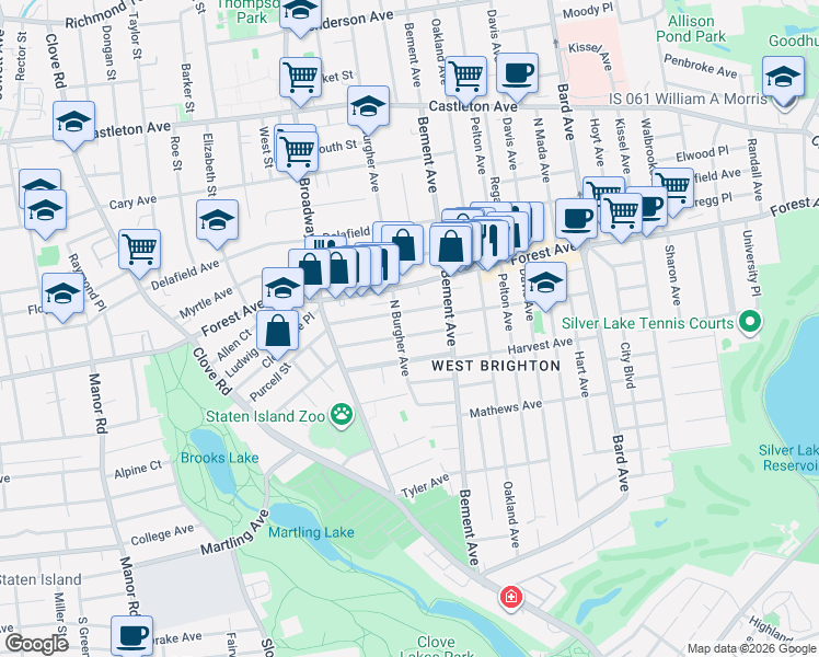 map of restaurants, bars, coffee shops, grocery stores, and more near 193 Harvest Avenue in Staten Island