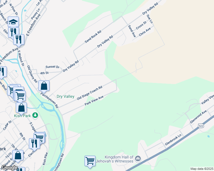 map of restaurants, bars, coffee shops, grocery stores, and more near 210 Old Stage Coach Road in Lewistown